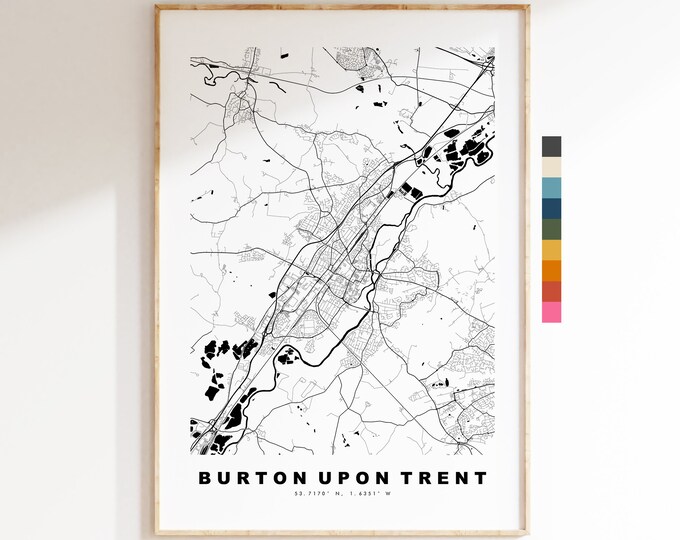 Burton upon Trent Map Print - Minimalist City Map Poster - Map Art - UK - Burton Print - Burton Poster - Different Colours Available