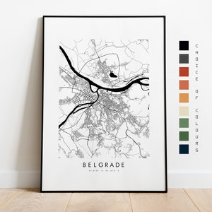 Kaart print Belgrado - poster stadskaart - kaartkunst - kunst aan de muur kaart - Servië stadskaart - print Belgrado - Belgrado - muurkunst - Europa