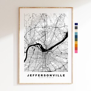 Jeffersonville Carte de la ville Imprimer - impression de carte - art de la carte - estampes ou impressions encadrées - États-Unis