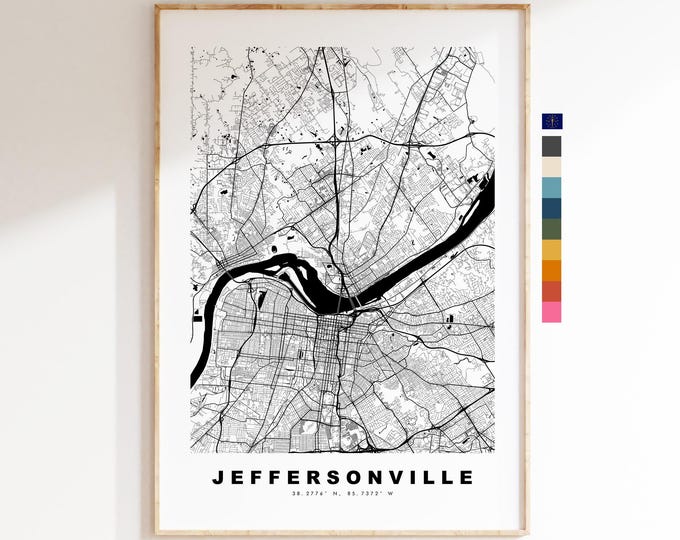 Jeffersonville Map Print - City Map Poster - Map Art - USA City Maps - Jeffersonville Print - Poster - Minimalist City Map - Indiana