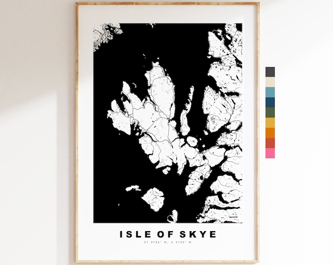 Isle of Skye Map Print - Minimalist City Map Poster - Map Art - UK - Skye Print - Skye Poster - Different Colours Available