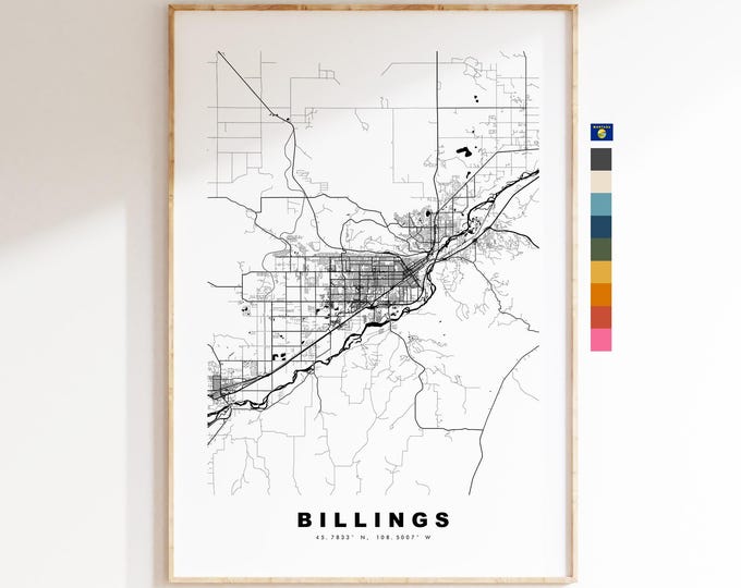 Billings Map Print - City Map Poster - Map Art - USA City Maps - Billings Print - Billings Poster - Minimalist City Map - Montana
