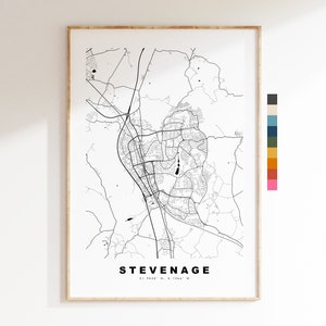 Impresión de mapa de Stevenage - Póster de mapa de ciudad minimalista - Arte de mapas - Reino Unido - Impresión de Stevenage - Póster de Stevenage - Diferentes colores disponibles