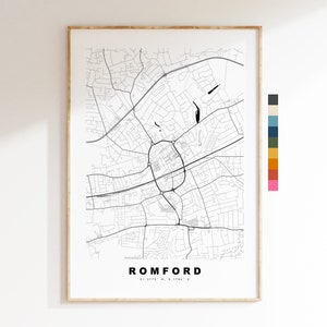 Impresión de mapa de Romford - Póster de mapa de ciudad minimalista - Arte de mapas - Londres, Reino Unido - Impresión de Romford - Póster de Romford - Diferentes colores disponibles