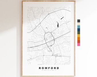 Romford Map Print - Minimalist City Map Poster - Map Art - London, UK - Romford Print - Romford Poster - Different Colours Available