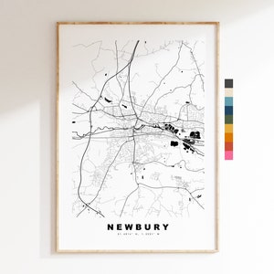 Impresión de mapa de Newbury - Póster de mapa de ciudad minimalista - Arte de pared con mapas - Reino Unido - Impresión de Newbury - Póster de Newbury - Diferentes colores disponibles