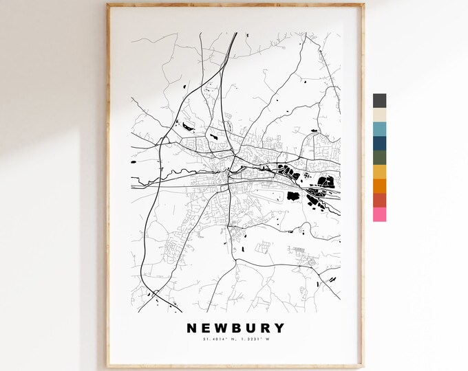 Newbury Map Print - Minimalist City Map Poster - Map Wall Art - UK - Newbury Print - Newbury Poster - Different Colours Available
