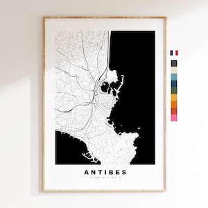 Antibes Stadskaart print - minimalistische stadskaart - kaart kunst aan de muur - prints of ingelijste prints