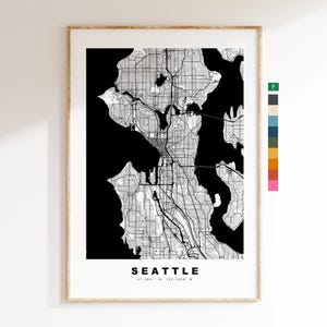 Seattle Carte de la ville Imprimer - impression de carte - art de la carte - estampes ou impressions encadrées - États-Unis