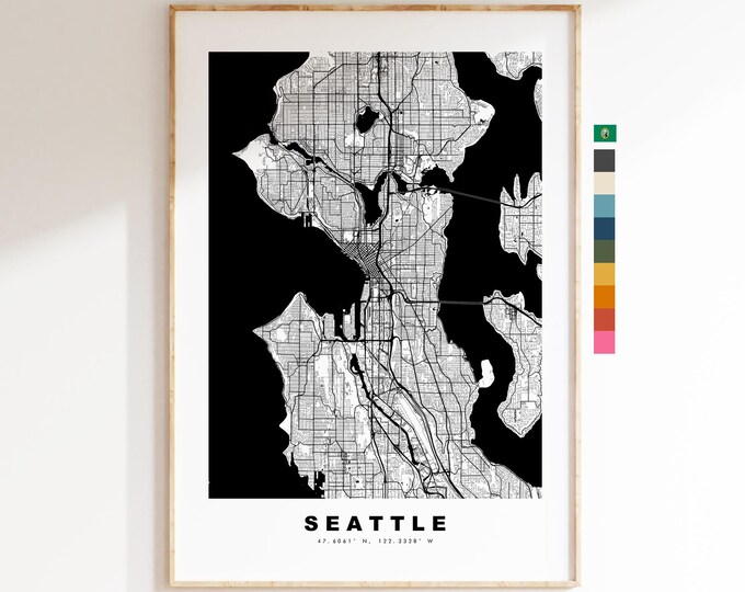 Seattle Map Print - City Map Poster - Map Art - USA City Maps - Seattle Print - Seattle Poster - Minimalist City Map - Washington