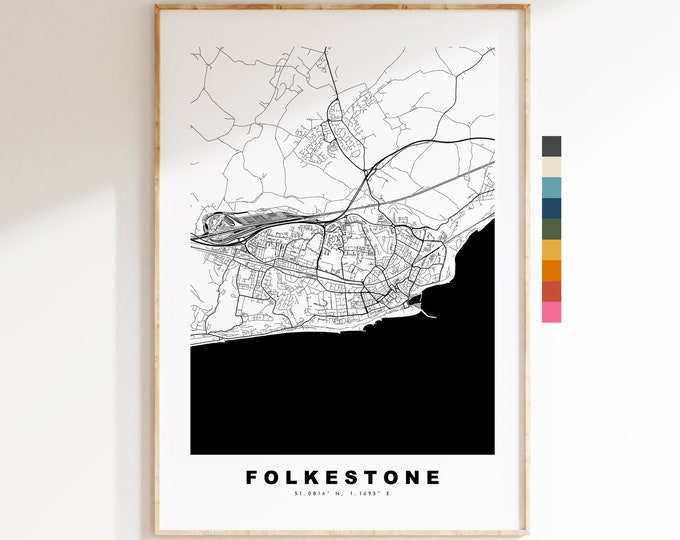 Folkestone Map Print - Minimalist City Map Poster - Map Wall Art - UK - Folkestone Print - Folkestone Poster - Different Colours Available