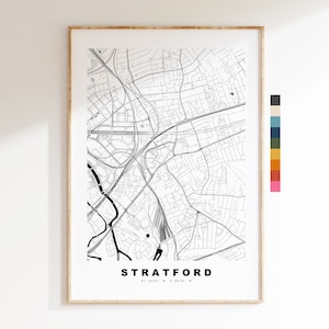 Impresión de mapa de Stratford - Póster de mapa de ciudad minimalista - Arte de mapas - Londres, Reino Unido - Impresión de Stratford - Póster de Stratford - Diferentes colores disponibles