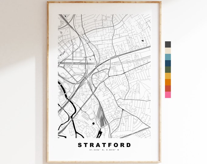 Stratford Map Print - Minimalist City Map Poster - Map Art - London, UK - Stratford Print - Stratford Poster - Different Colours Available