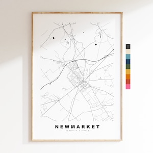 Impresión de mapa de Newmarket - Póster de mapa de ciudad minimalista - Arte de pared con mapas - Reino Unido - Impresión de Newmarket - Póster de Newmarket - Diferentes colores disponibles