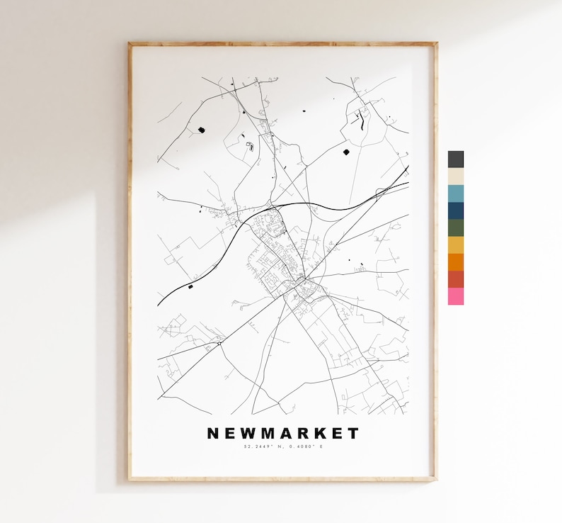 Newmarket Map Print - Minimalist City Map Poster - Map Wall Art - UK ...
