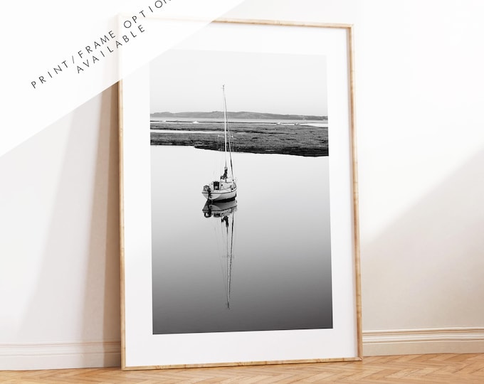 Sailboat Print - Keyhaven Photography Print - Hampshire Photography Prints -  Frame and Canvas Options - Portrait  - UK - Black and White