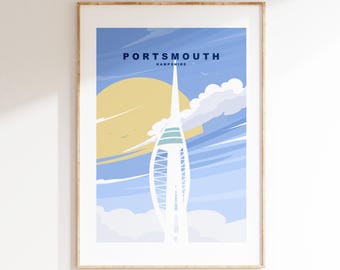 Portsmouth Travel Poster - Wall Art Print - Southsea and Portsmouth Travel Posters - Minimalist Retro Style - Prints or Framed Prints