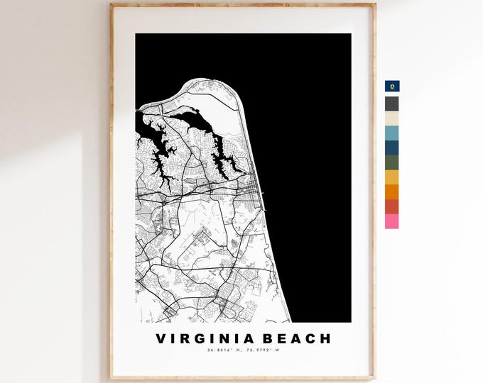 Virginia Beach Map Print - City Map Poster - Map Art - USA City Maps - Virginia Beach Print - Poster - Minimalist City Map - Virginia
