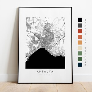 Impressão do mapa de Antalya - pôster do mapa da cidade - arte do mapa - arte da parede do mapa - mapa da cidade da Turquia - impressão de Antalya - pôster de Antalya - arte da parede - Europa