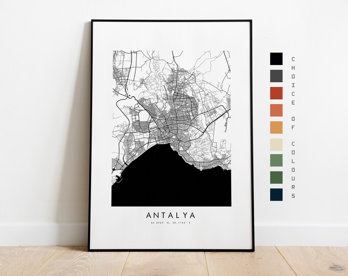 Antalya Map Print - City Map Poster - Map Art - Map Wall Art - Turkey City Map - Antalya Print - Antalya Poster - Wall Art - Europe