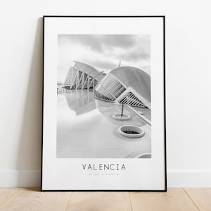 Valencia City Poster Print - Black and White Minimalist City Print - Coordinates - Valencia Poster - Valencia Art Print - Spain - Gift