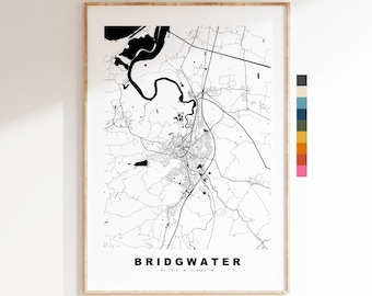 Bridgwater Map Print - Minimalist City Map Poster - Map Art - UK - Bridgwater Print - Bridgwater, Somerset - Different Colours Available