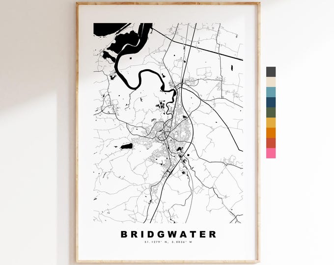 Bridgwater Map Print - Minimalist City Map Poster - Map Art - UK - Bridgwater Print - Bridgwater, Somerset - Different Colours Available
