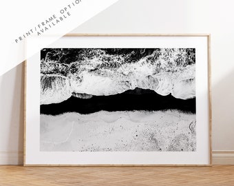 Black Beach - Iceland Photography Print - Iceland Wall Art - Iceland Poster - Aerial Photography - Black and White Photography - Landscape