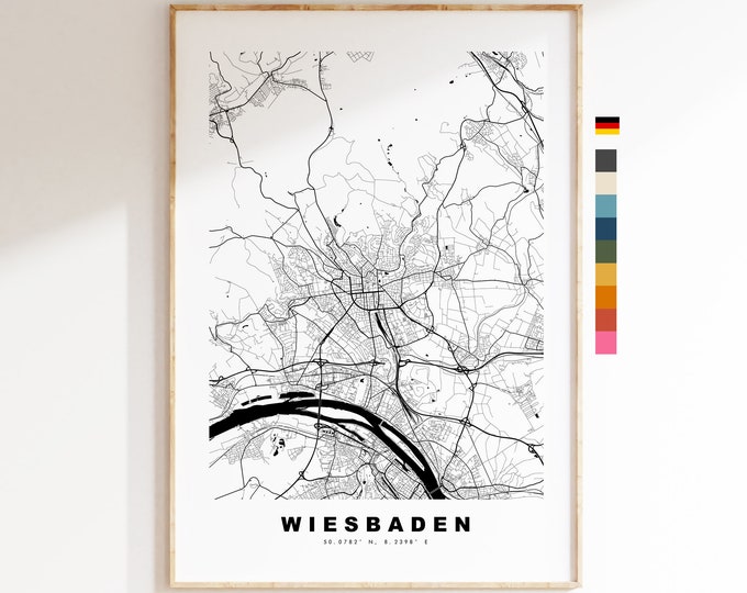 Wiesbaden Map Print - City Map Poster - Map Wall Art - Germany City Maps - Wiesbaden Print - Wiesbaden Poster - Minimalist City Map