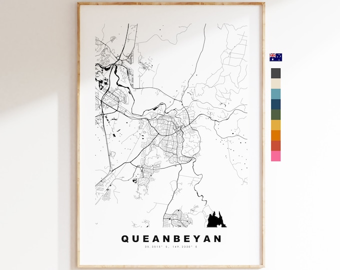 Queanbeyan Map Print - City Map Poster - Map Wall Art - Australia City Maps - Queanbeyan Print - Queanbeyan Poster - Minimalist City Map