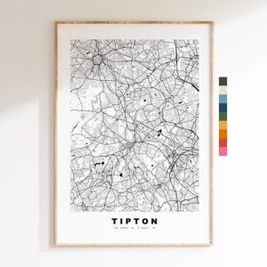 Impresión del mapa de Tipton - Póster minimalista de mapa urbano - Arte cartográfico - Reino Unido - Impresión de Tipton - Tipton, Midlands Occidentales - Diferentes colores disponibles