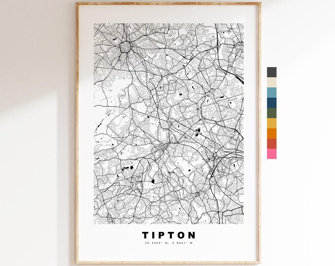 Tipton Map Print - Minimalist City Map Poster - Map Art - UK - Tipton Print - Tipton, West Midlands - Different Colours Available