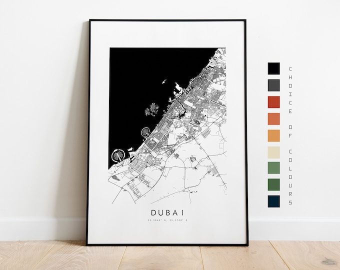 Dubai Map Print - City Map Poster - Map Art - Map Wall Art - Dubai City Map - Dubai Print - Dubai Poster - Wall Art - Map - Asias