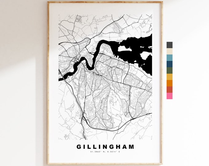 Gillingham Map Print - Minimalist City Map Poster - Map Wall Art - UK - Gillingham Print - Gillingham Poster - Different Colours Available