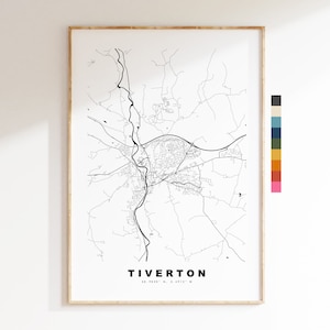 Impresión de mapa de Tiverton - Póster de mapa de ciudad minimalista - Arte de mapas - Reino Unido - Impresión de Tiverton - Póster de Tiverton - Diferentes colores disponibles