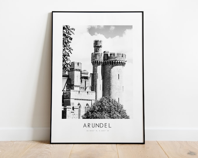Arundel City Poster Print - Black and White Minimalist City Print - Coordinates - Arundel Poster - Arundel Art Print - Arundel Print - Gift