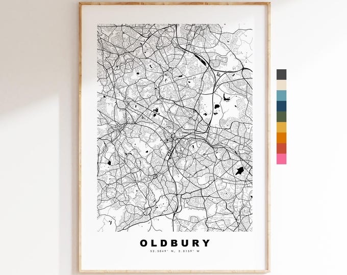 Oldbury Map Print - Minimalist City Map Poster - Map Art - UK - Oldbury Print - Oldbury, West Midlands - Different Colours Available