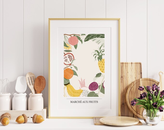 Marche aux Fruits Print - Fruit Market Print - French Marche - Print - Poster - Kitchen Wall Art - Kitchen Print - Colourful - Bright - Bold
