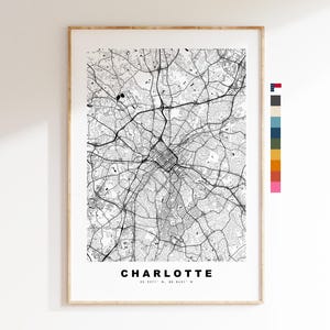 Charlotte Carte de la ville Imprimer - impression de carte - art de la carte - estampes ou impressions encadrées - minimaliste - États-Unis