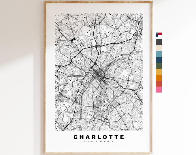 Charlotte Map Print - City Map Poster - Map Art - USA City Maps - Charlotte Print - Charlotte Poster - Minimalist City Map - North Carolina