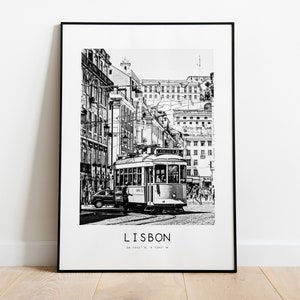 Plakat z Lizbony - Czarno-biały minimalistyczny wydruk miejski - Współrzędne - Plakat z Lizbony - Wydruk artystyczny z Lizbony - Portugalia - Prezent z Lizbony