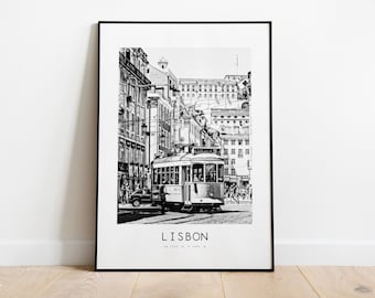 Lisbon City Poster Print - Black and White Minimalist City Print - Coordinates - Lisbon Poster - Lisbon Art Print - Portugal - Lisbon Gift