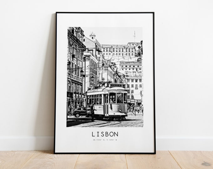 Lisbon City Poster Print - Black and White Minimalist City Print - Coordinates - Lisbon Poster - Lisbon Art Print - Portugal - Lisbon Gift