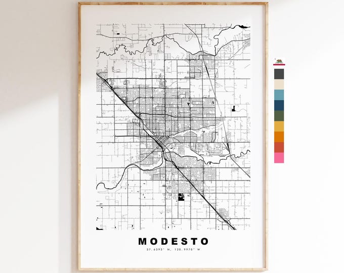 Modesto Map Print - City Map Poster - Map Art - USA City Maps - Modesto Print - Modesto Poster - Minimalist City Map - California