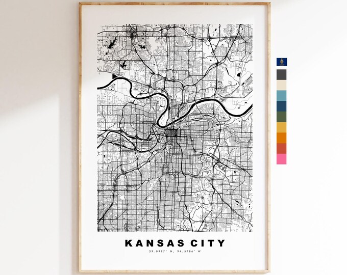 Kansas City Map Print - City Map Poster - Map Art - USA City Maps - Kansas City Print - Kansas City Poster - Minimalist City Map - Kansas