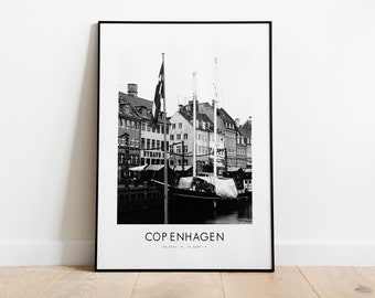 Copenhagen City Poster Print - Black and White Minimalist City Print - Coordinates - Copenhagen Poster - Copenhagen - Denmark Art Print