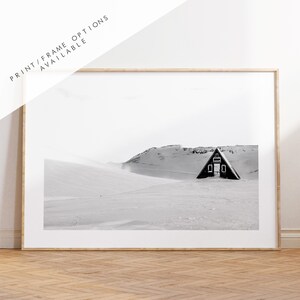 Iceland Print - Iceland Photography Print - Iceland Wall Art - Iceland Poster - Black and White Photography - Landscape - Cabin - House