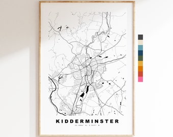 Kidderminster Map Print - Minimalist City Map Poster - Map Art - UK - Kidderminster Print - Kidderminster - Different Colours Available