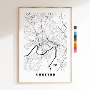 Stampa mappa Chester - Poster mappa città minimalista - Arte murale mappa - Regno Unito - Stampa Chester - Poster Chester - Diversi colori disponibili
