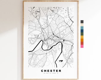 Chester Map Print - Minimalist City Map Poster - Map Wall Art - UK - Chester Print - Chester Poster - Different Colours Available